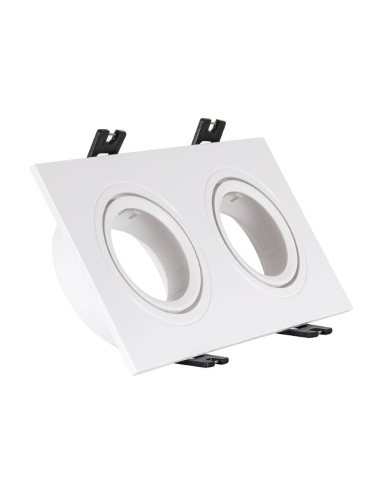 Collerette Downlight Carrée Orientable pour 2 Ampoules LED GU10/GU5.3 Coupe 75x150mm Collerette Downlight Carrée Orientable pour 2 Ampoules LED GU10/GU5.3 Coupe 75x150mm