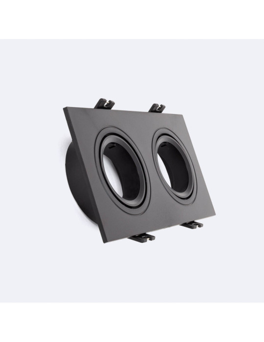 Collerette Downlight Carrée Orientable pour 2 Ampoules LED GU10/GU5.3 Coupe 75x150mm Collerette Downlight Carrée Orientable pour 2 Ampoules LED GU10/GU5.3 Coupe 75x150mm