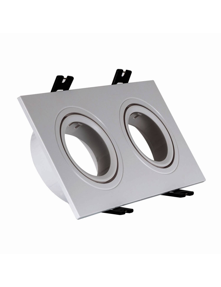 Collerette Downlight Carrée Orientable pour 2 Ampoules LED GU10/GU5.3 Coupe 75x150mm Collerette Downlight Carrée Orientable pour 2 Ampoules LED GU10/GU5.3 Coupe 75x150mm