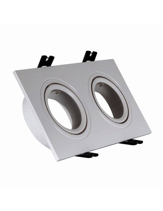 Collerette Downlight Carrée Orientable pour 2 Ampoules LED GU10/GU5.3 Coupe 75x150mm Collerette Downlight Carrée Orientable pour 2 Ampoules LED GU10/GU5.3 Coupe 75x150mm