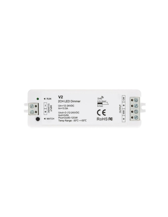 Contrôleur Variateur Ruban LED 12/24V DC CCT 2 canaux Compatible pour Télécommande RF Contrôleur Variateur Ruban LED 12/24V DC CCT 2 canaux Compatible pour Télécommande RF