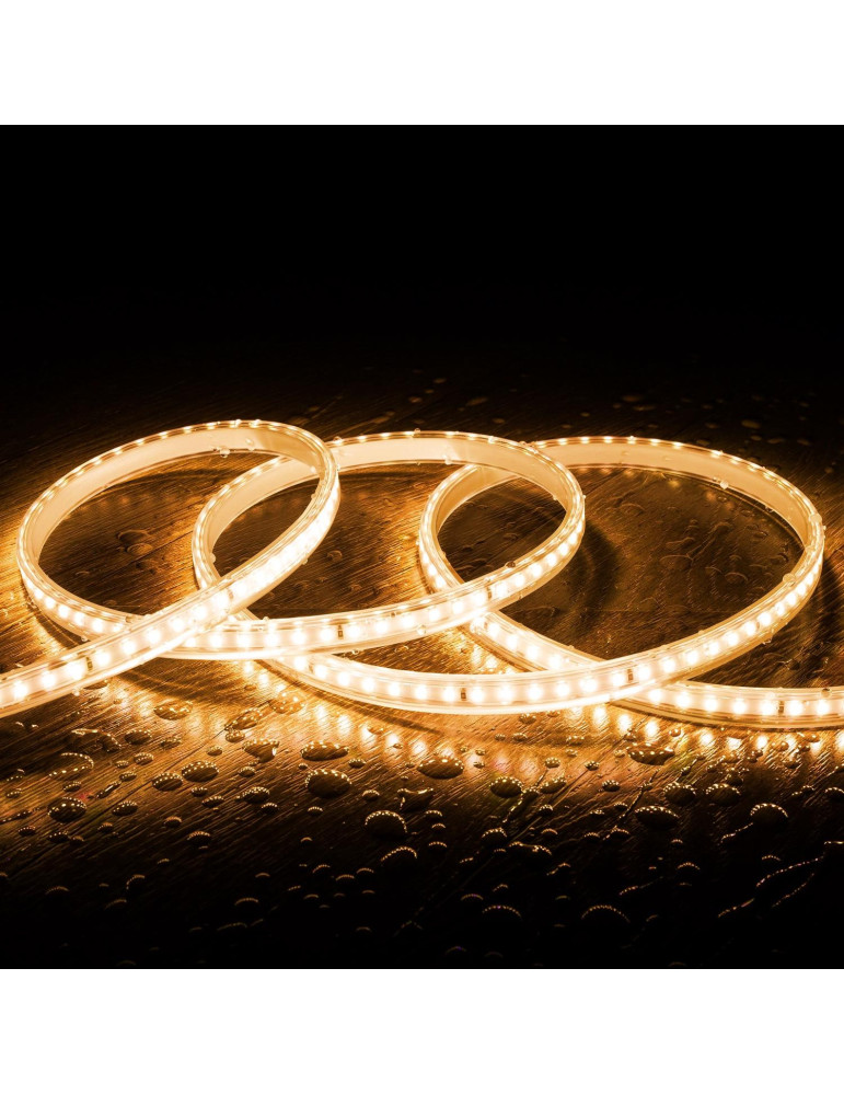 Ruban LED 220V SMD2835 120LED/m Blanc Chaud IP65 Largeur 12mm Coupe tous les 100cm