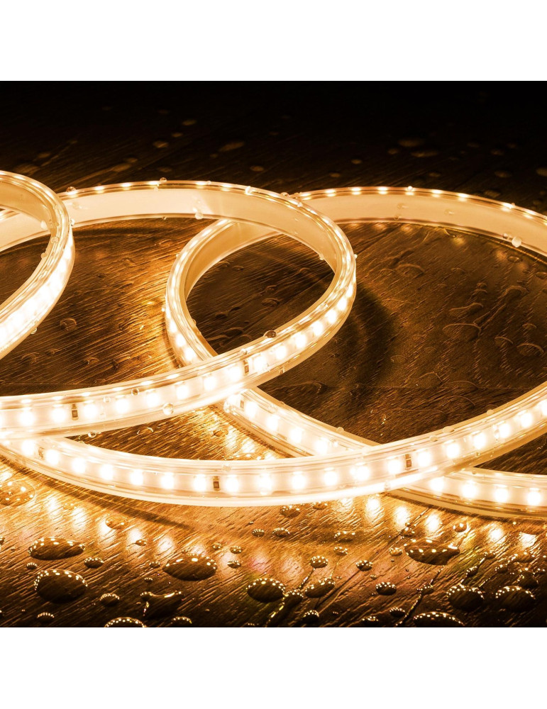 Ruban LED 220V SMD2835 120LED/m Blanc Chaud IP65 Largeur 12mm Coupe tous les 100cm