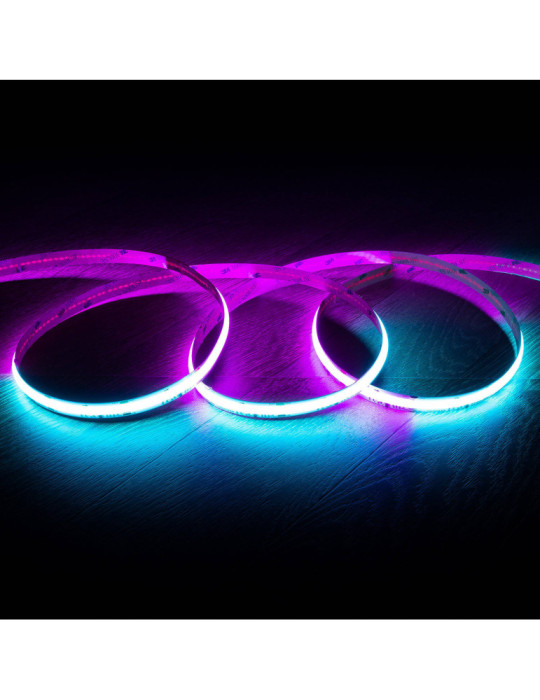 Ruban LED RGB IC COB 24V DC 720 LED/m 5m IP20 CRI90 Largeur 12mm Découpé tous les 5 cm