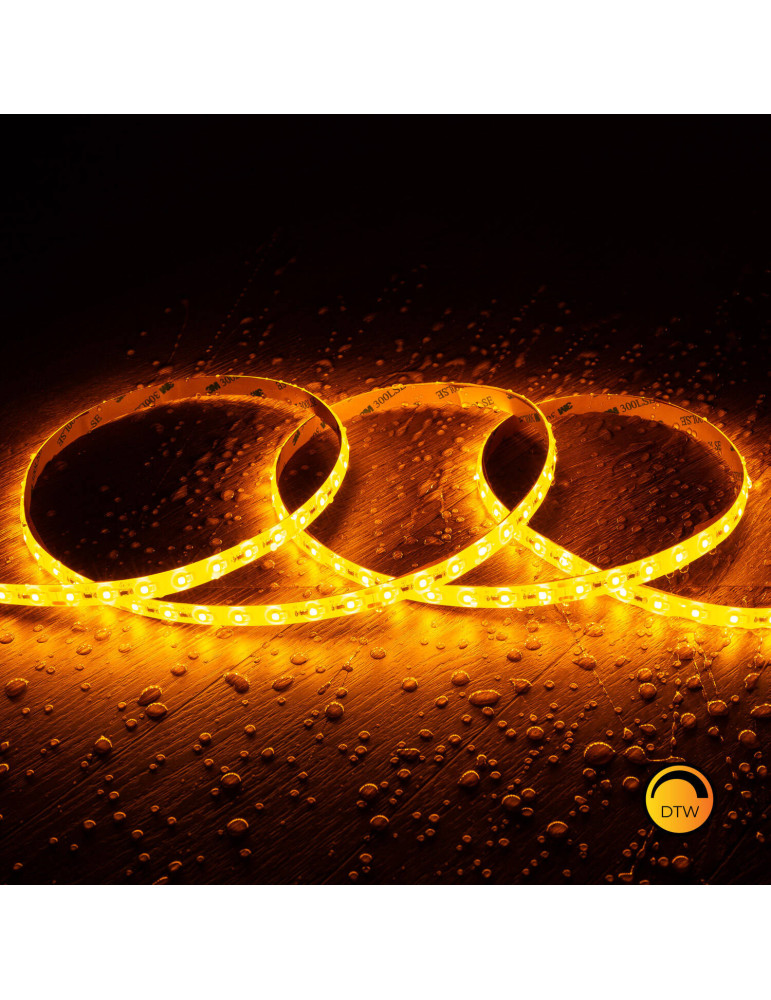 Ruban LED 24V DC Dimmable SMD2835 140 LED/m 5m IP65 Largeur 10mm Coupe tous les 100cm Dim to Warm