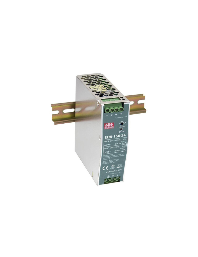 Alimentation 24V DC 150W 6.5A MEAN WELL EDR-150-24 pour Rail DIN Alimentation 24V DC 150W 6.5A MEAN WELL EDR-150-24 pour Rail DIN