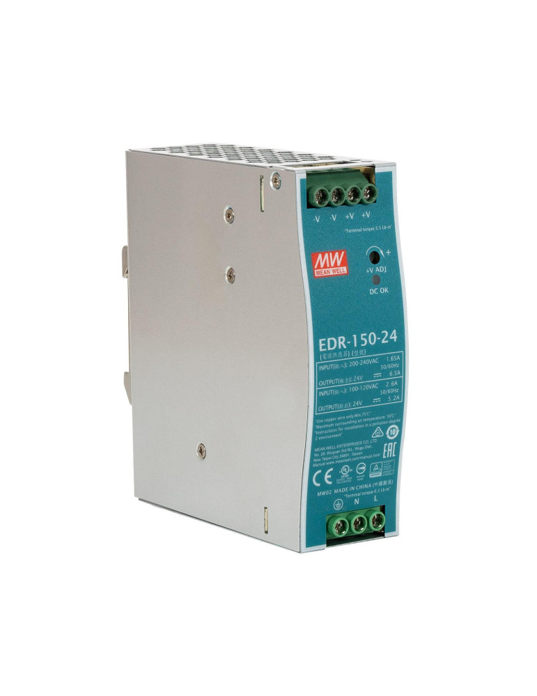 Alimentation 24V DC 150W 6.5A MEAN WELL EDR-150-24 pour Rail DIN