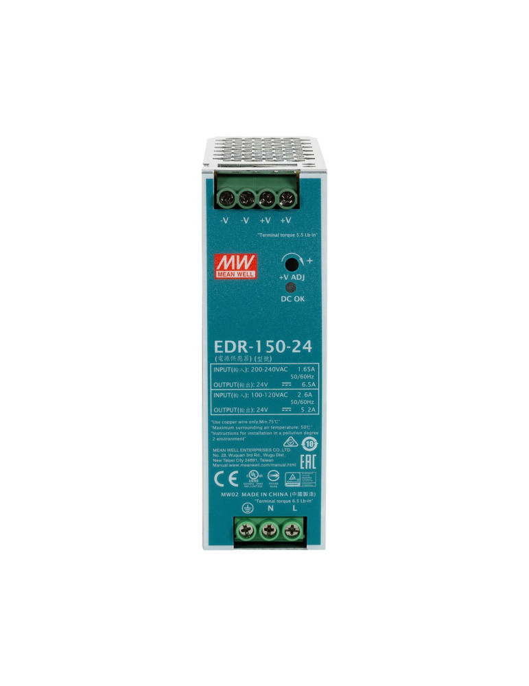 Alimentation 24V DC 150W 6.5A MEAN WELL EDR-150-24 pour Rail DIN