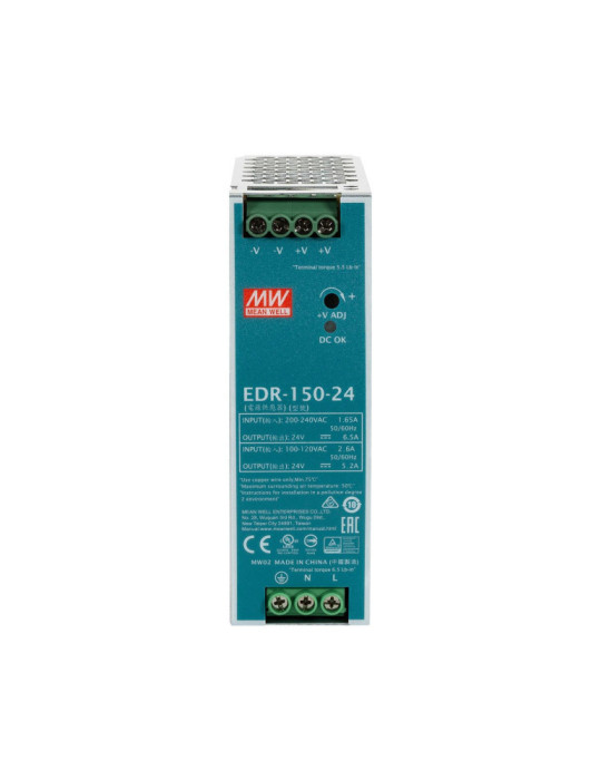 Alimentation 24V DC 150W 6.5A MEAN WELL EDR-150-24 pour Rail DIN