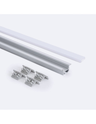 Profilé Aluminium Encastré avec Clips et Capot Continu pour Ruban LED jusqu'à 12 mm