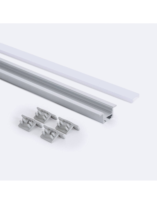 Profilé Aluminium Encastré avec Clips et Capot Continu pour Ruban LED jusqu'à 12 mm