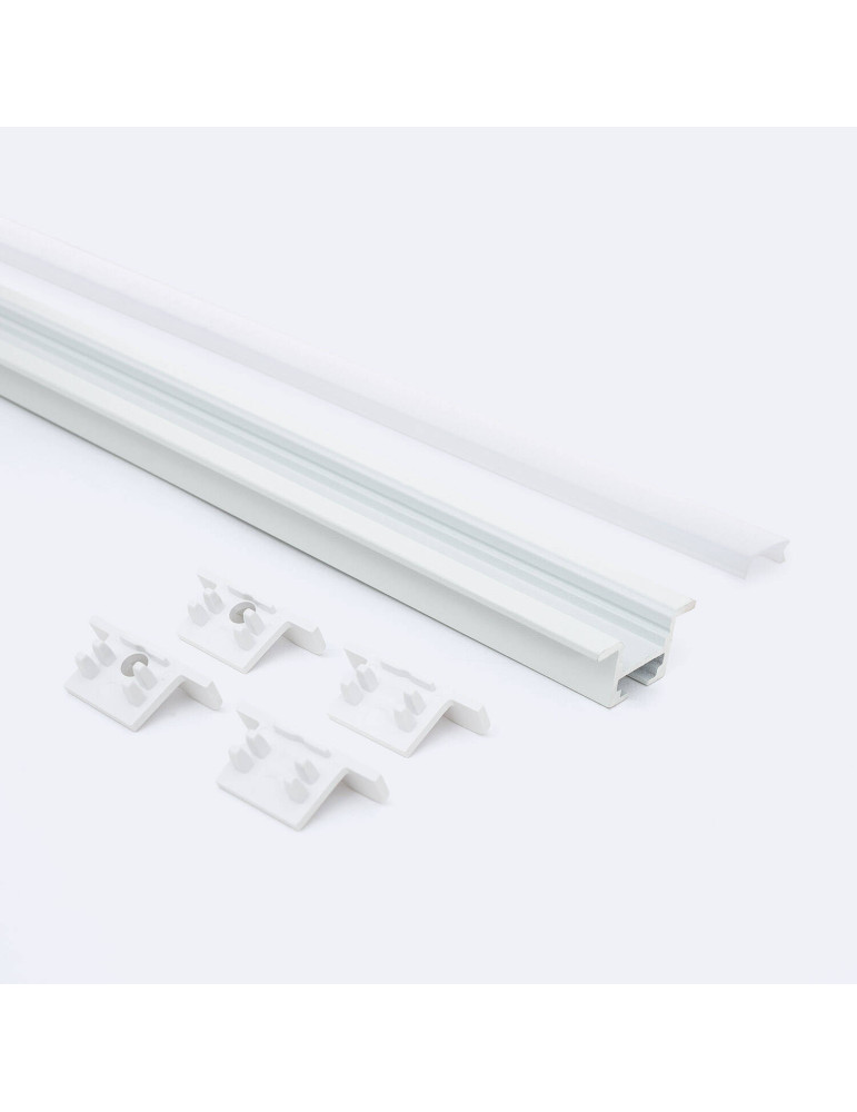 Profilé Aluminium Encastré avec Clips et Capot Continu pour Ruban LED jusqu'à 12 mm