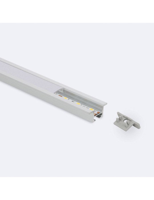 Profilé Aluminium Encastré avec Clips et Capot Continu pour Ruban LED jusqu'à 12 mm