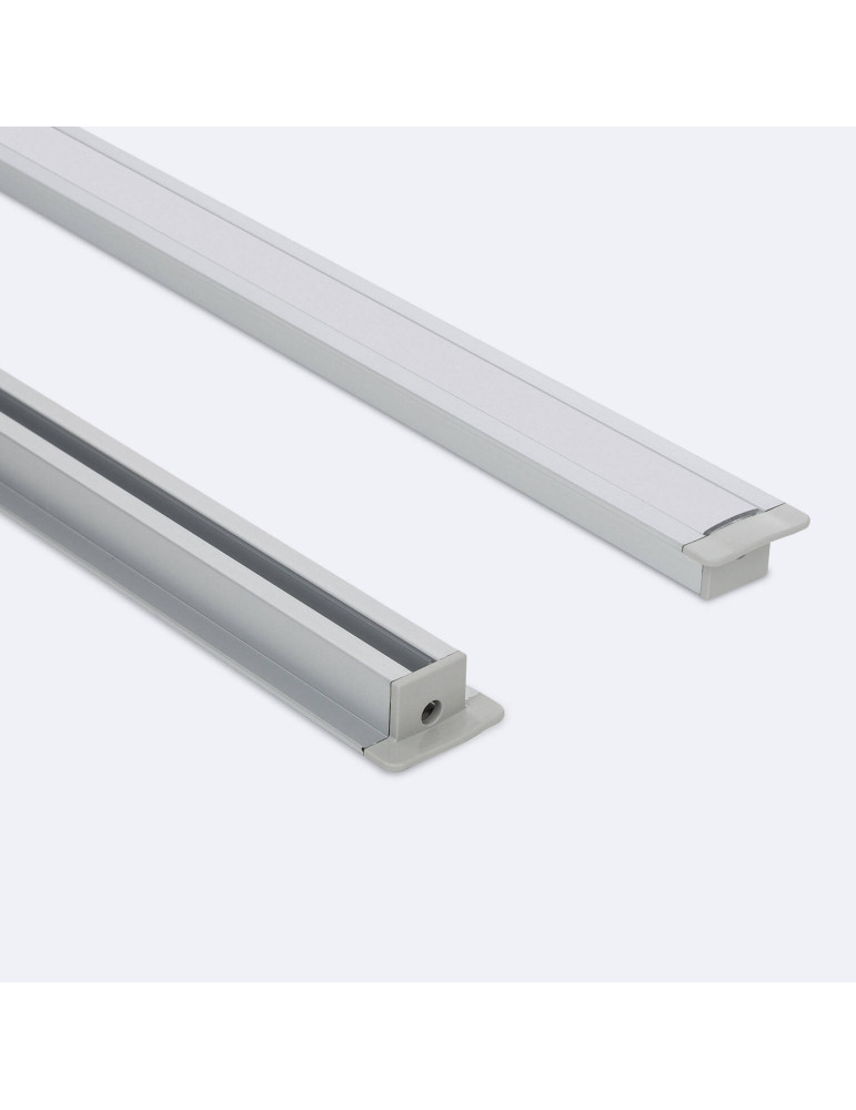 Profilé Aluminium Encastré avec Clips et Capot Continu pour Ruban LED jusqu'à 12 mm