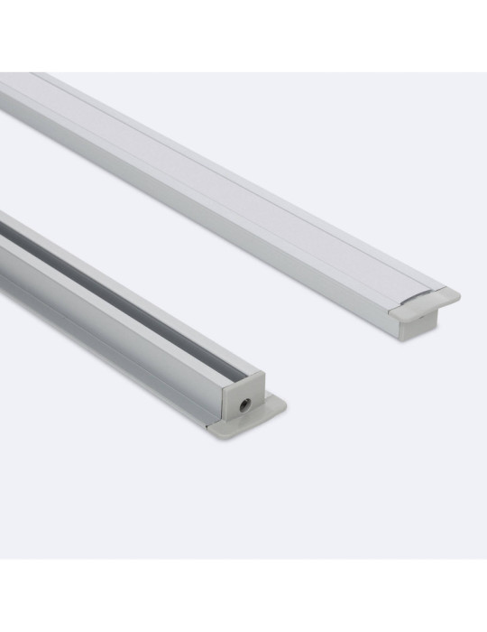 Profilé Aluminium Encastré avec Clips et Capot Continu pour Ruban LED jusqu'à 12 mm