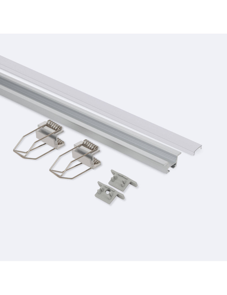 Profilé Aluminium Encastré avec Clips et Capot Continu pour Ruban LED jusqu'à 12 mm