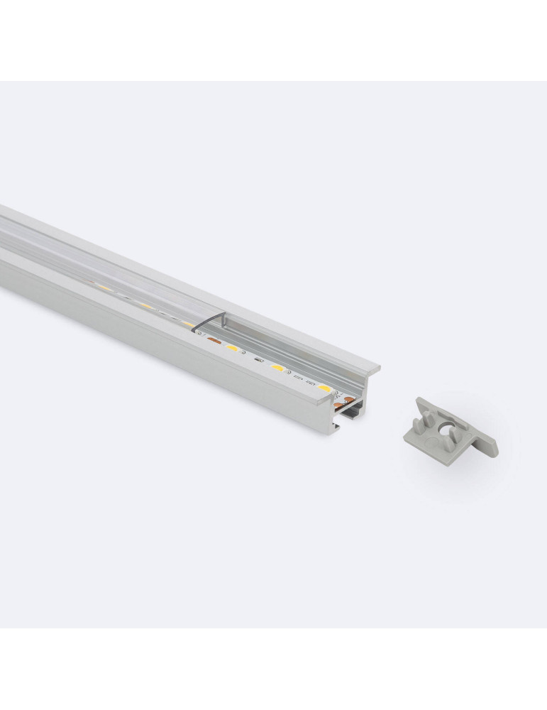 Profilé Aluminium Encastré avec Clips et Capot Continu pour Ruban LED jusqu'à 12 mm