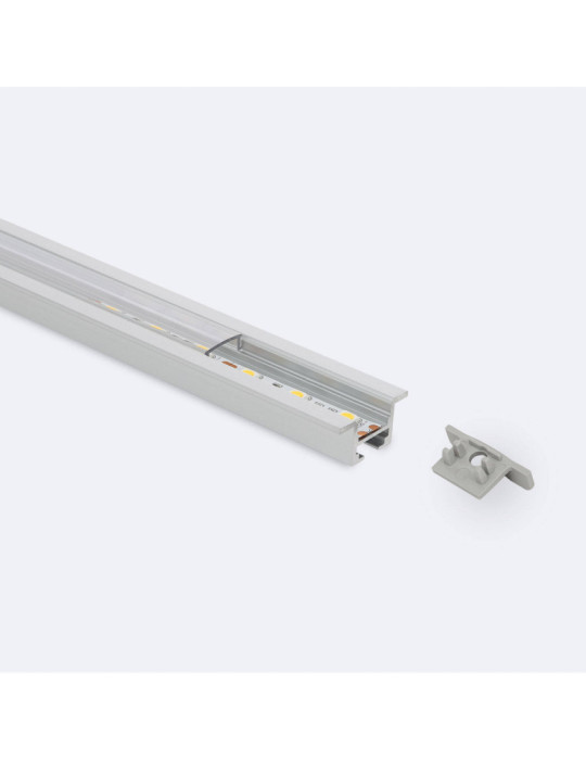 Profilé Aluminium Encastré avec Clips et Capot Continu pour Ruban LED jusqu'à 12 mm