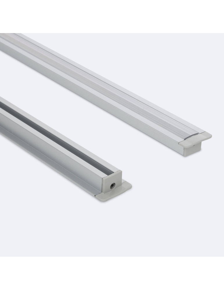 Profilé Aluminium Encastré avec Clips et Capot Continu pour Ruban LED jusqu'à 12 mm