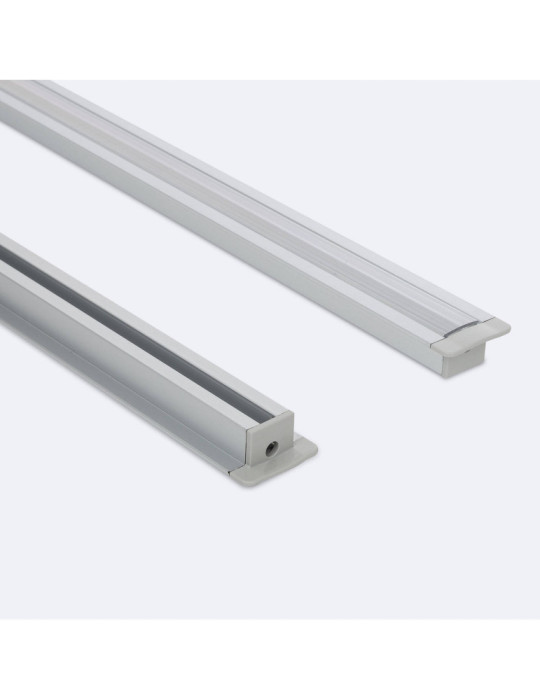 Profilé Aluminium Encastré avec Clips et Capot Continu pour Ruban LED jusqu'à 12 mm