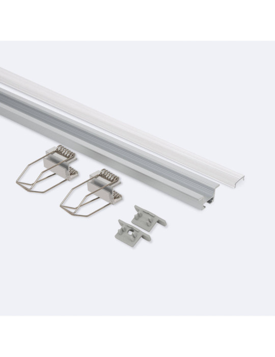 Profilé Aluminium Encastré avec Clips et Capot Continu pour Ruban LED jusqu'à 12 mm