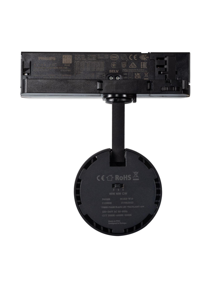 Spot LED sur Rail Triphasé 40W d'Angelo CCT PHILIPS Xitanium Noir