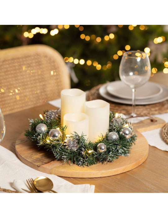 Couronne de Noël LED Décorative Argentée Karuna à Piles