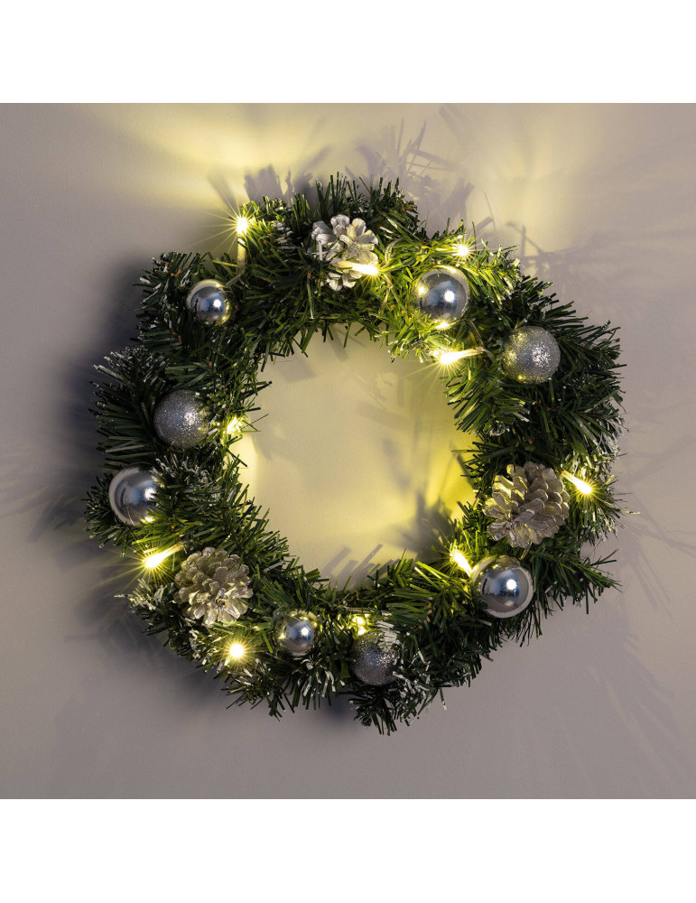 Couronne de Noël LED Décorative Argentée Karuna à Piles