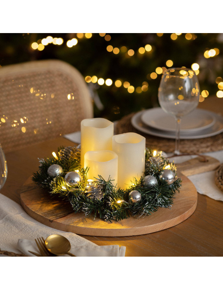 Couronne de Noël LED Décorative Argentée Karuna à Piles