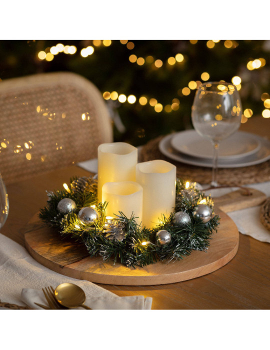 Couronne de Noël LED Décorative Argentée Karuna à Piles