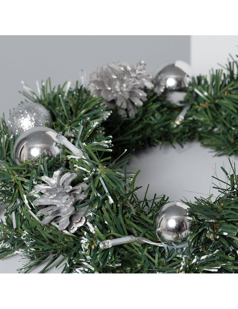 Couronne de Noël LED Décorative Argentée Karuna à Piles