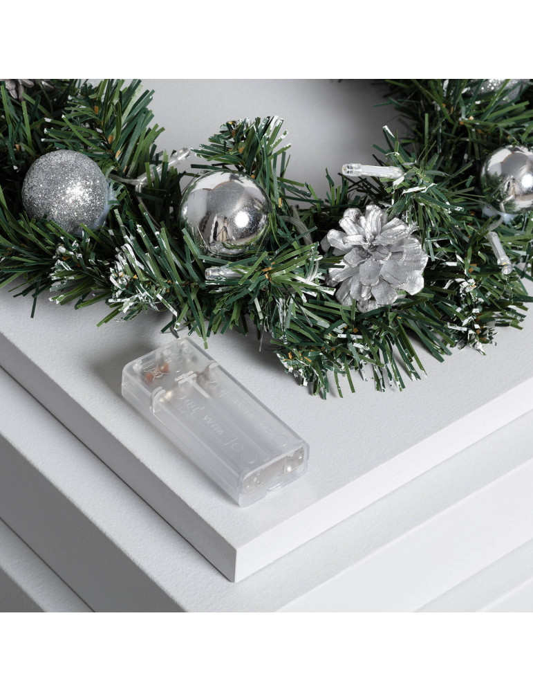 Couronne de Noël LED Décorative Argentée Karuna à Piles