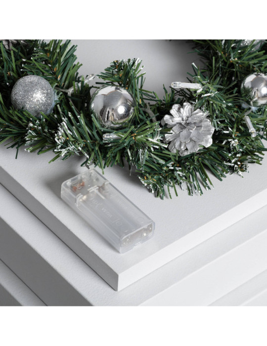Couronne de Noël LED Décorative Argentée Karuna à Piles