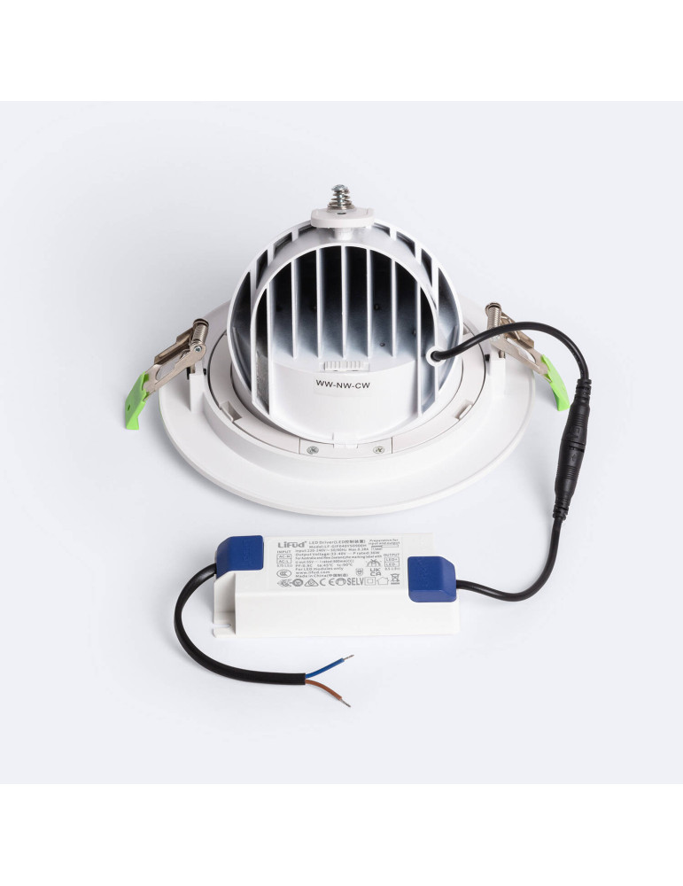 Downlight LED 38W Rond Orientable OSRAM CCT 120 lm/W LIFUD Coupe Ø 170 mm