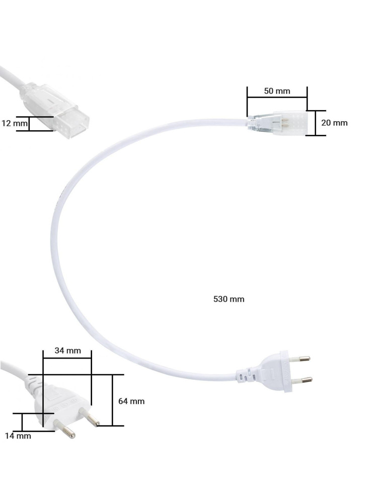 Câble d'Alimentation Ruban LED Auto-redressement 220V AC SMD&COB IP65 Largeur 12mm