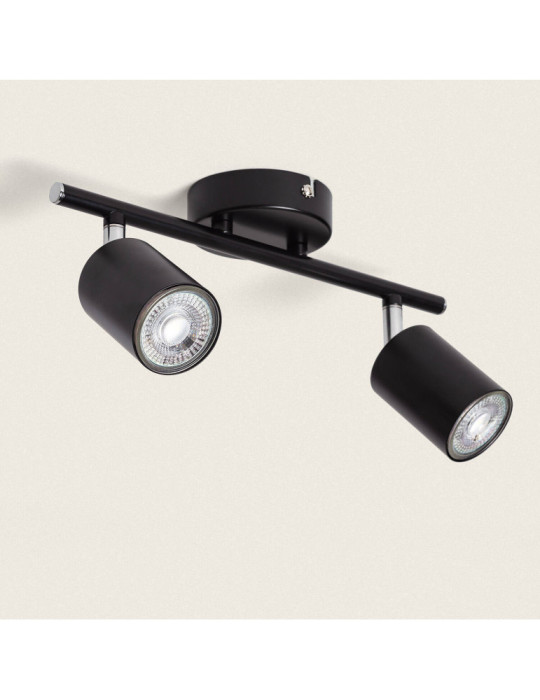 Plafonnier Orientable Métal 2 Spots Albus Black pour Ampoule GU10