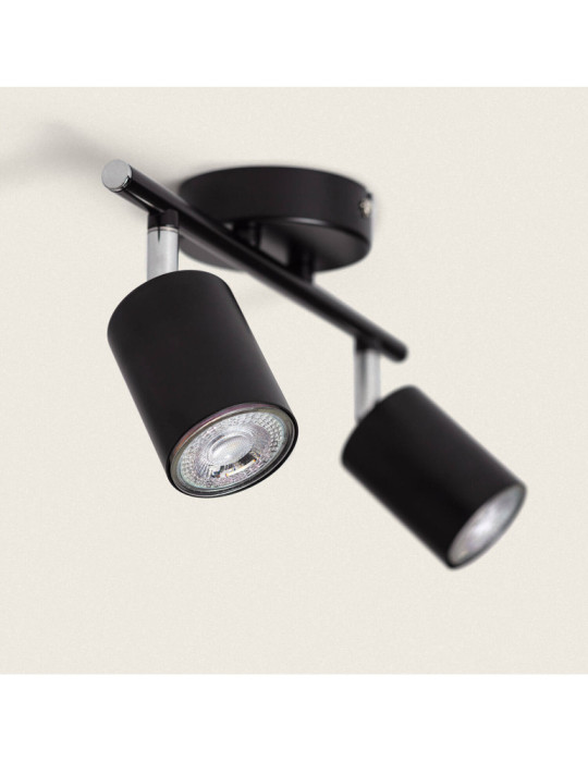 Plafonnier Orientable Métal 2 Spots Albus Black pour Ampoule GU10