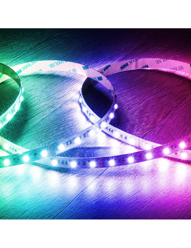 Ruban LED RGBWW 24V DC 60LED/m 5m IP20 Largeur 12mm coupe tous les 10 cms