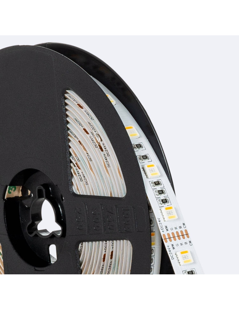 Ruban LED RGBWW 24V DC 60LED/m 5m IP20 Largeur 12mm coupe tous les 10 cms