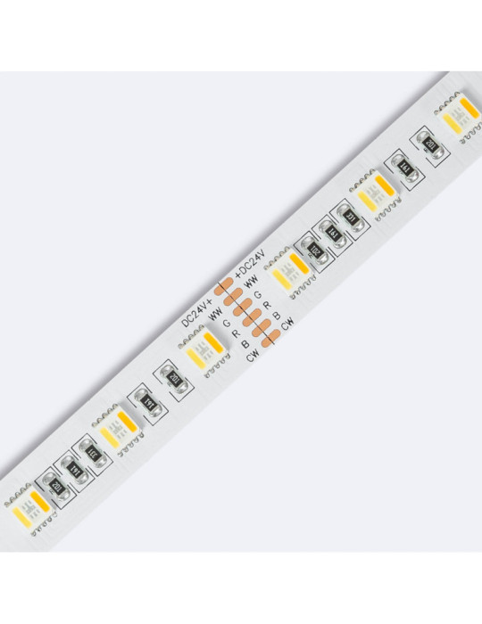Ruban LED RGBWW 24V DC 60LED/m 5m IP20 Largeur 12mm coupe tous les 10 cms