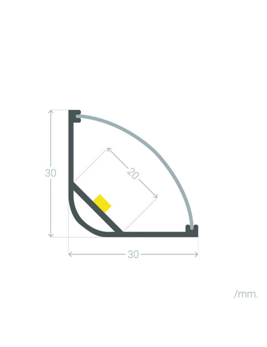 Profilé Aluminium Angle Rond avec Capot Continu pour Ruban LED jusqu'à 20 mm