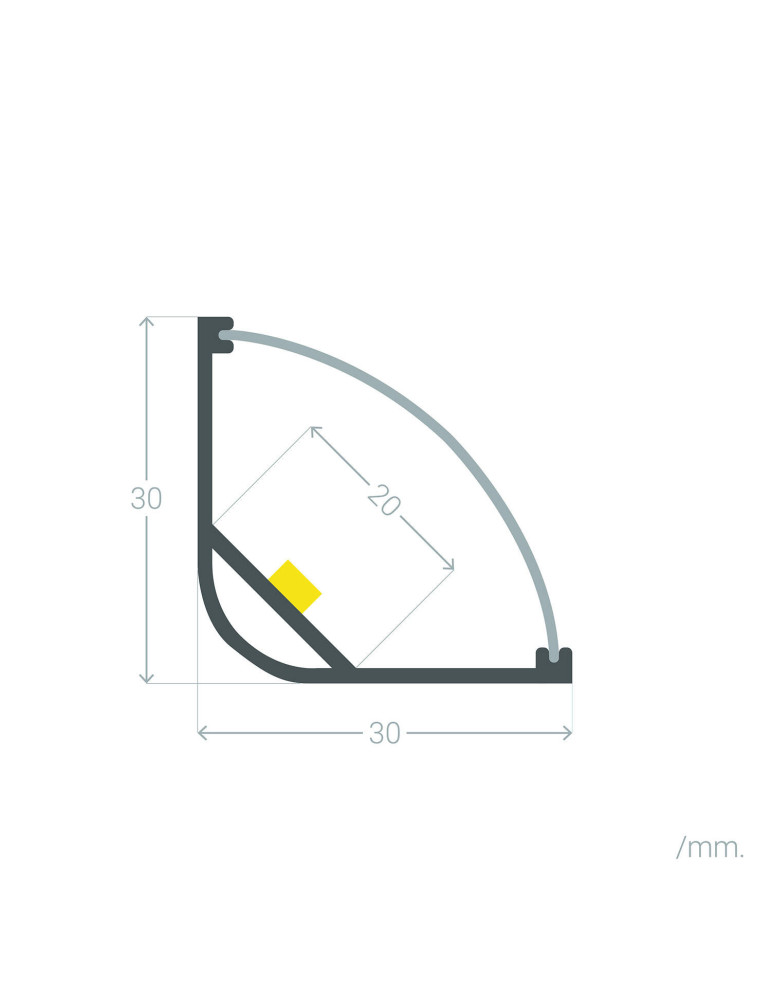 Profilé Aluminium Angle Rond avec Capot Continu pour Ruban LED jusqu'à 20 mm