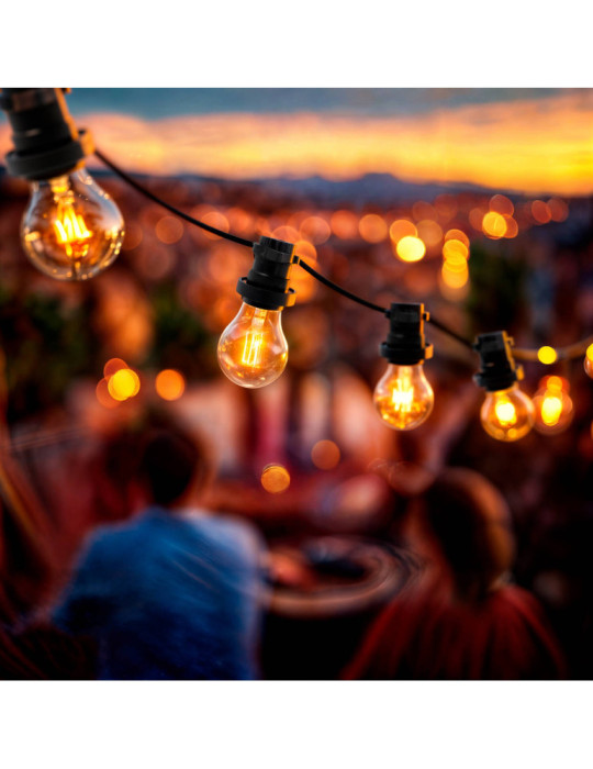 Guirlande Extérieure IP44 Câble Électrique Plat avec Douilles E27 sur Mesure Noire