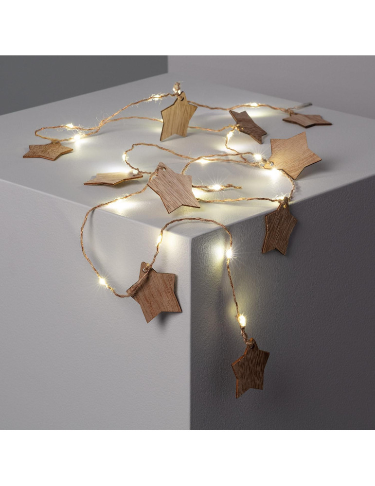 Guirlande Lumineuse LED Étoiles Bois avec Piles 2.2m