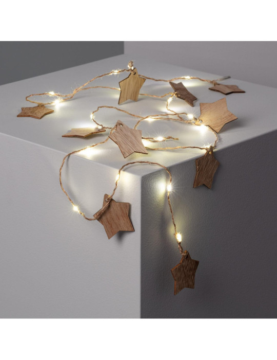 Guirlande Lumineuse LED Étoiles Bois avec Piles 2.2m