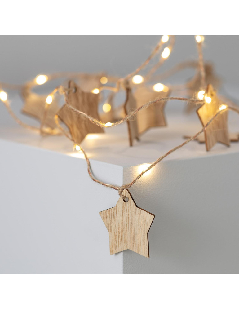 Guirlande Lumineuse LED Étoiles Bois avec Piles 2.2m