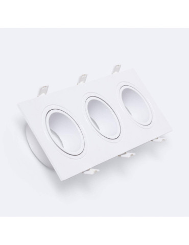 Collerette Downlight Cuadrado Blanco para 3 Bombillas LED 9W GU10 / GU5.3 Corte 235x75 mm