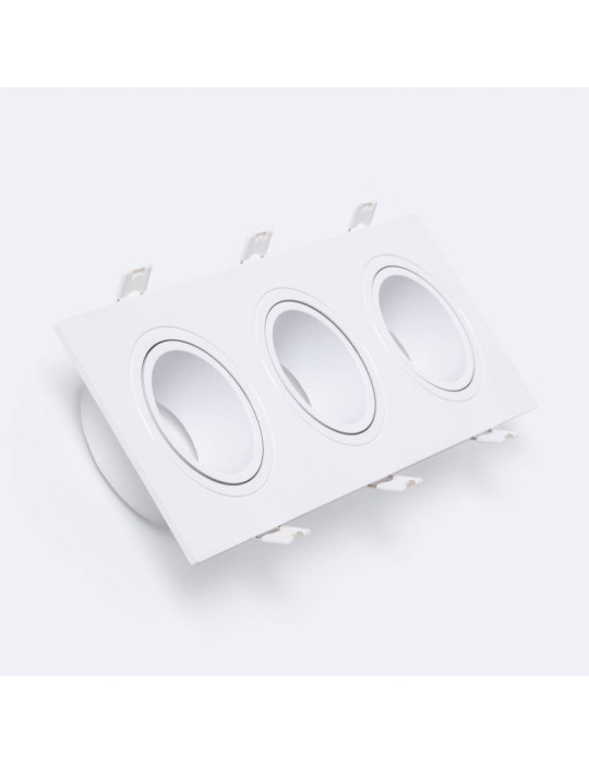 Collerette Downlight Cuadrado Blanco para 3 Bombillas LED 9W GU10 / GU5.3 Corte 235x75 mm