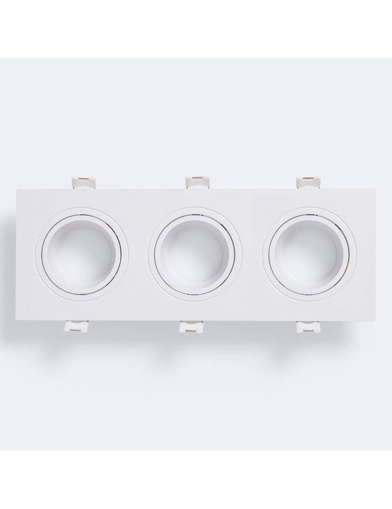 Collerette Downlight Cuadrado Blanco para 3 Bombillas LED 9W GU10 / GU5.3 Corte 235x75 mm