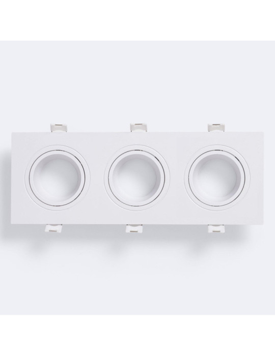 Collerette Downlight Cuadrado Blanco para 3 Bombillas LED 9W GU10 / GU5.3 Corte 235x75 mm